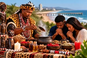 Chief Mungu providing traditional and spiritual guidance during a private consultation in Amanzimtoti