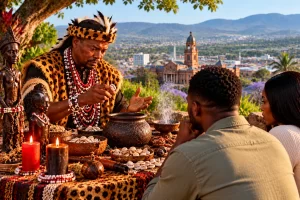Chief Mungu providing traditional and spiritual guidance during a private consultation in Pietermaritzburg