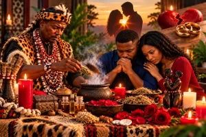 Chief Mungu providing traditional marriage guidance for couples experiencing marriage problems in Durban