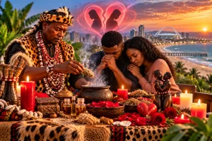 Chief Mungu providing traditional relationship guidance for couples facing breakup in Durban